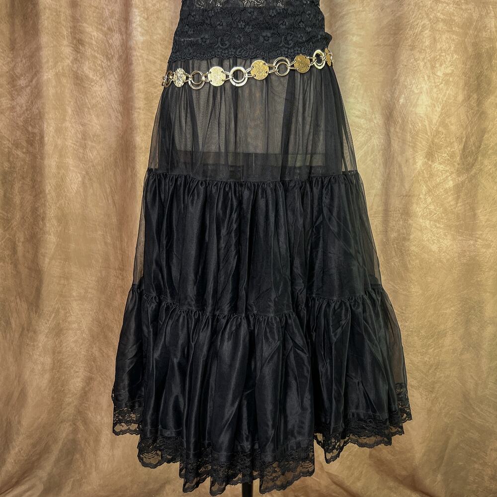 Vintage 60s Tiered Skirt Malco Modes Black Floral Lace Whimsigoth Steampunk Vtg